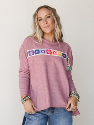 The Nest Cozy Up Crochet Top - Mauve S / Mauve