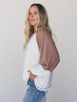 the-nest-jules-contrast-pullover-top-off-white-mocha/Off White Mocha