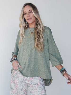 The Nest Callie Split Back Top - Olive XL / Olive
