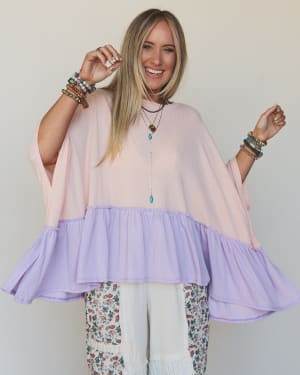 The Nest Sally Ruffle Top - Peach Lilac XL / Peach Lilac