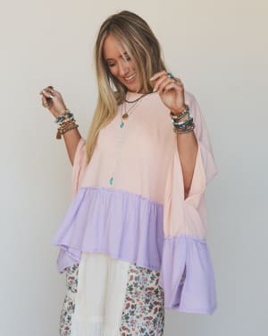 The Nest Sally Ruffle Top - Peach Lilac XL / Peach Lilac
