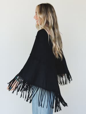 The Nest Showstopper Fringe Poncho - Black L/XL / Black