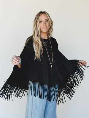 The Nest Showstopper Fringe Poncho - Black L/XL / Black