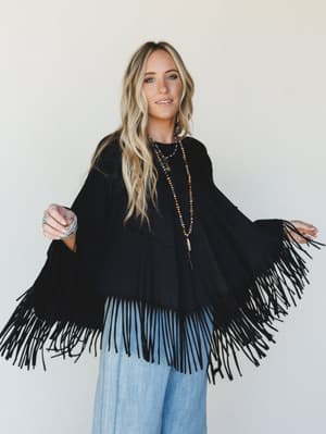 The Nest Showstopper Fringe Poncho - Black L/XL / Black