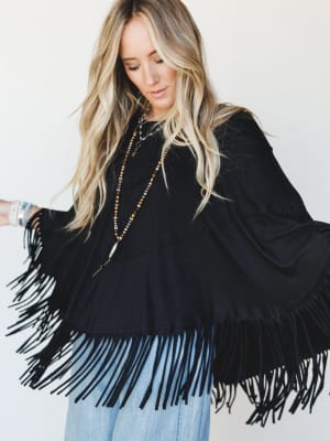 The Nest Showstopper Fringe Poncho - Black L/XL / Black