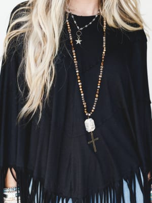 The Nest Showstopper Fringe Poncho - Black L/XL / Black