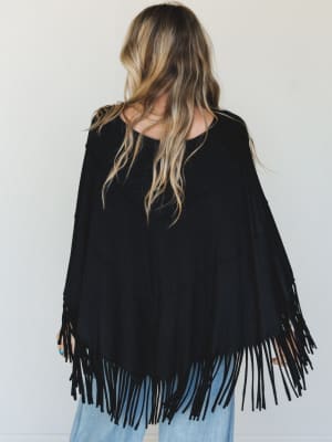 The Nest Showstopper Fringe Poncho - Black L/XL / Black