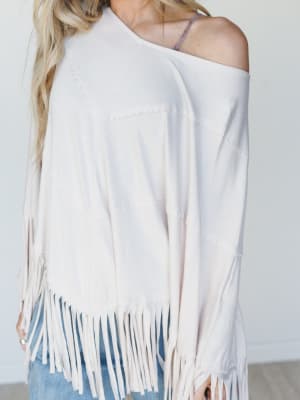 The Nest Showstopper Fringe Poncho - Oat L/XL / Oat