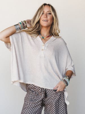 The Nest Raquel Hooded Poncho - Oatmeal M / Oatmeal