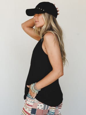 The Nest Shelli Henley Tank Top - Black XL / Black