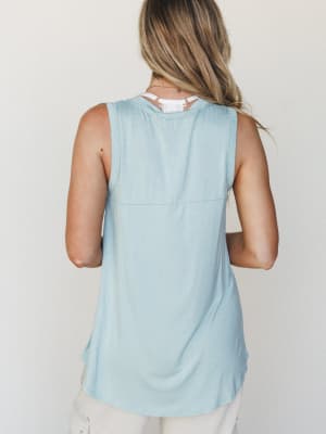 The Nest Shelli Henley Tank Top - Washed Seafoam M / Washed Seafoam