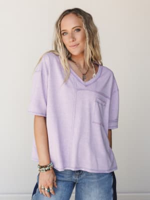 The Nest Katie V Neck Tee - Lavender S / Lavender