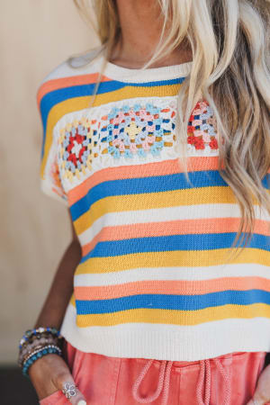 Neon Sundown Striped Crochet Top: undefined