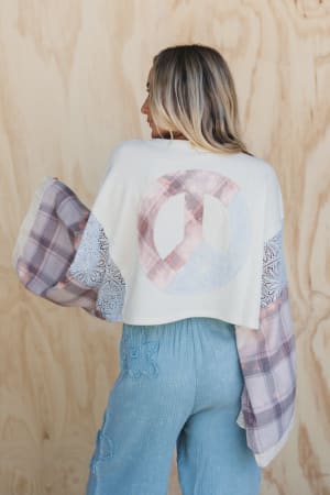 Live Easy Plaid Peace Top: undefined