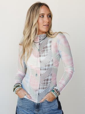 Mixed Print Layering Top - Pastel Blue L / Pastel Blue