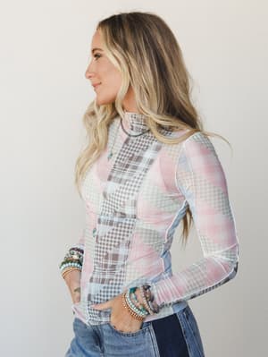 Mixed Print Layering Top - Pastel Blue L / Pastel Blue