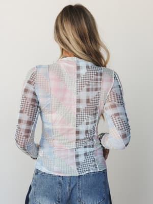 Mixed Print Layering Top - Pastel Blue L / Pastel Blue