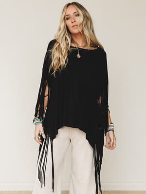 The Nest Showstopper Fringe Top: Black