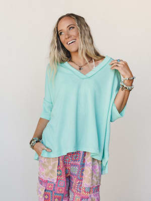 The Nest On The Go V Neck Ribbed Essential Tee - Cabbage S / Cabbage