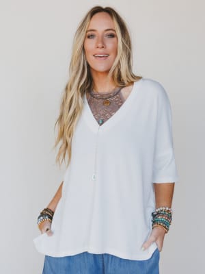 The Nest On The Go V Neck Ribbed Essential Tee: undefined