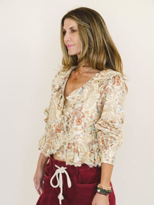 Kiss The Horizon Floral Top - Mustard L / Mustard