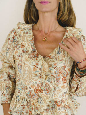 Kiss The Horizon Floral Top - Mustard L / Mustard