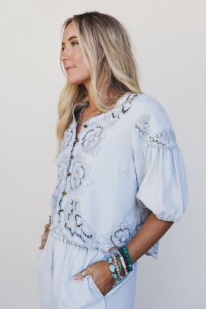 Leticia Embroidered Eyelet Top: undefined