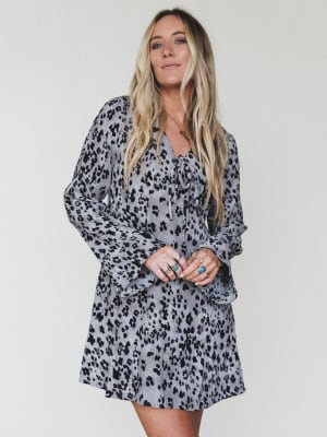 Catwalk Mini Dress  - Grey Leopard L / Grey Leopard