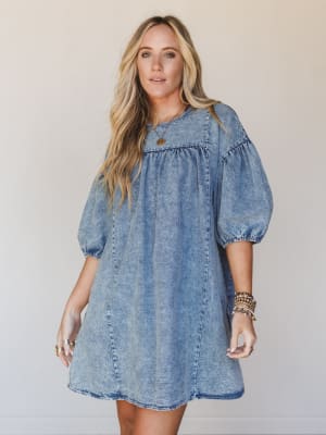 Denim Lover Puff Sleeve Dress - Indigo L / Indigo