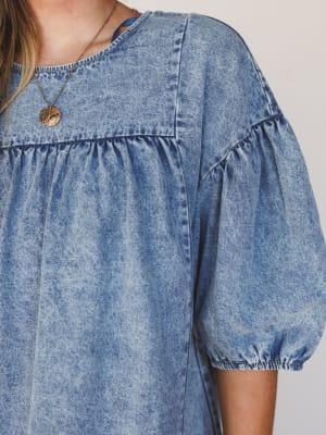 Denim Lover Puff Sleeve Dress - Indigo L / Indigo