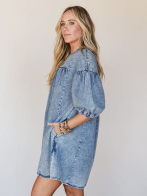 Denim Lover Puff Sleeve Dress - Indigo L / Indigo