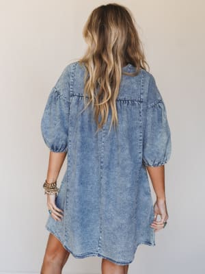Denim Lover Puff Sleeve Dress - Indigo L / Indigo