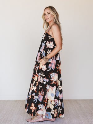 Mirra Floral Tiered Maxi Dress - Black L / Black