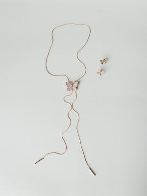 Butterfly Kisses Necklace - Gold Clear OS / Gold Clear