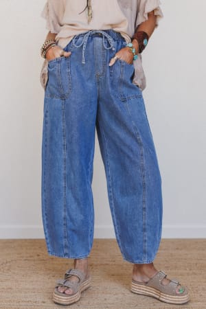 Sudden Spark Drawstring Barrel Jeans: undefined