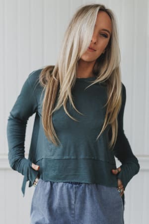 Mackenzie Side Slit Long Sleeve Top: undefined