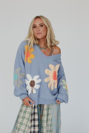 good-mood-flower-print-sweater-blue/Blue