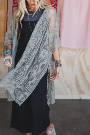 Go Wildflower Floral Embroidered Kimono: undefined