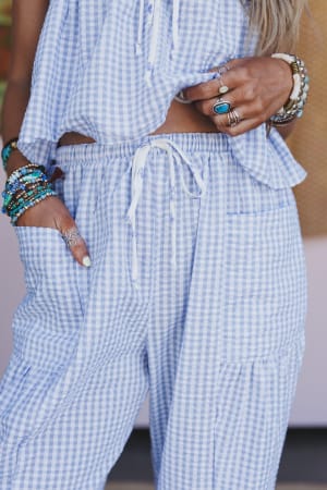 waist detail of Bayside Gingham 2 Piece Bundle in blue from 3BN
