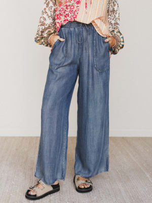Casual Step Wide Leg Pants - Dark Denim L / Dark Denim