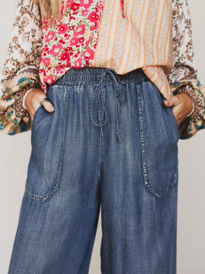 Casual Step Wide Leg Pants - Dark Denim L / Dark Denim