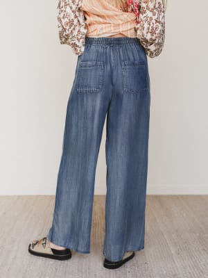 Casual Step Wide Leg Pants - Dark Denim L / Dark Denim