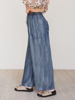 Casual Step Wide Leg Pants - Dark Denim L / Dark Denim