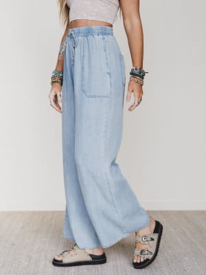 Casual Step Wide Leg Pants - Light Denim L / Light Denim