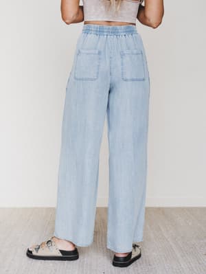 Casual Step Wide Leg Pants - Light Denim L / Light Denim