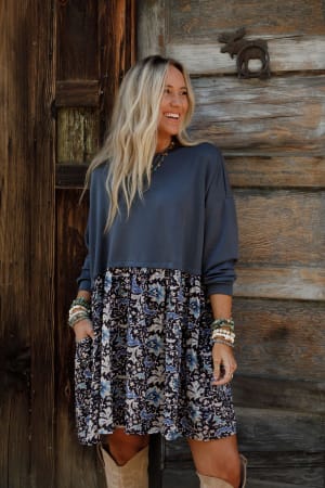 Cozy Blooms Contrast Dress: undefined