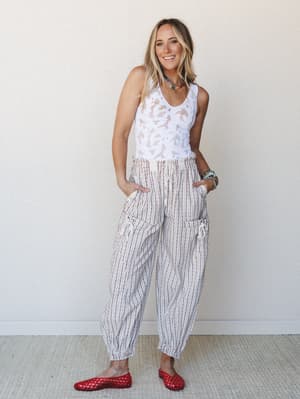 Sunday Social Striped Drawstring Joggers - Oatmeal L / Oatmeal