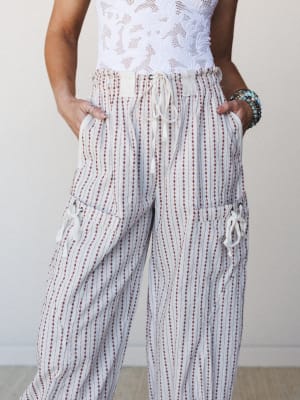 Sunday Social Striped Drawstring Joggers - Oatmeal L / Oatmeal