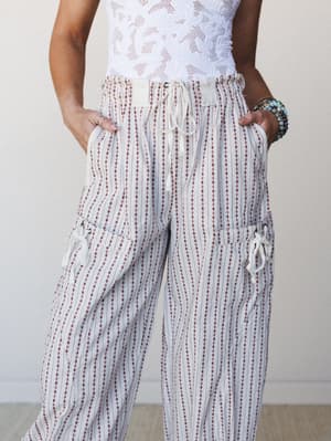 Sunday Social Striped Drawstring Joggers - Oatmeal L / Oatmeal
