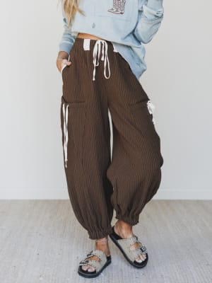 Ahoy Boho Striped Joggers - Chocolate L / Chocolate